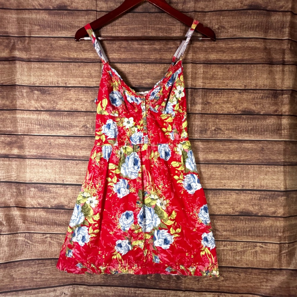 Abercrombie & Fitch Red Floral Rose Mini Babydoll Sundress Y2K Smocked S